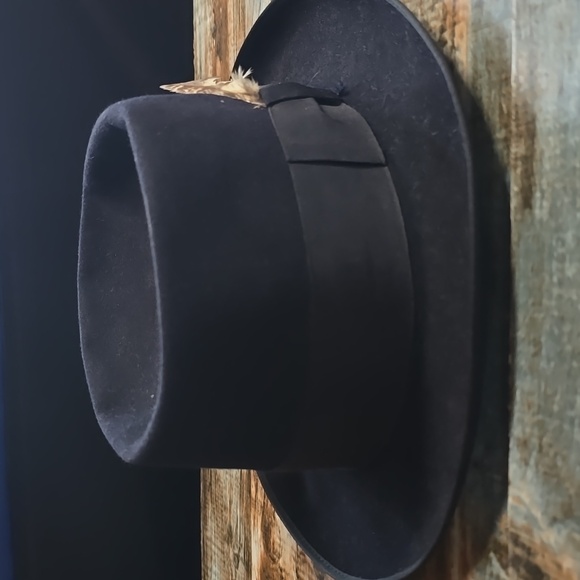 Black Pork Pie Hat with Owl Feather Accent main image 5